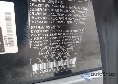 2015 Land Rover Range Rover 3.0L V6 Supercharged Hse z USA, uszkodzony, nr VIN SALGS2VF8FA206003